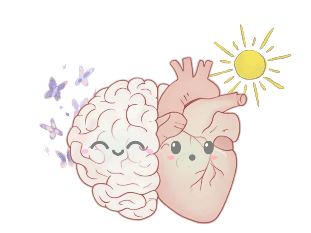 Brain and heart hugging illustration